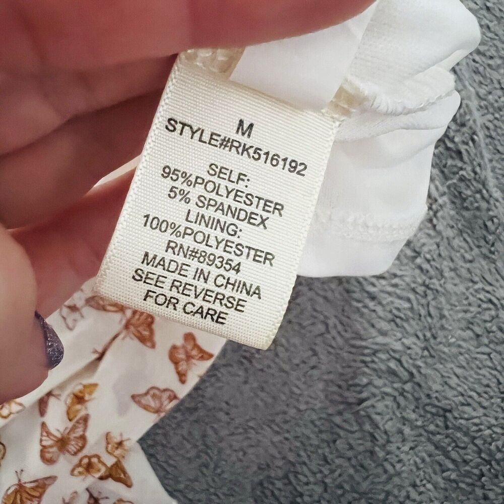 Ultra Flirt Y2K Butterfly Midi Dress Size Medium Sheer White Brown Ruffle Lined - Picture 10 of 15